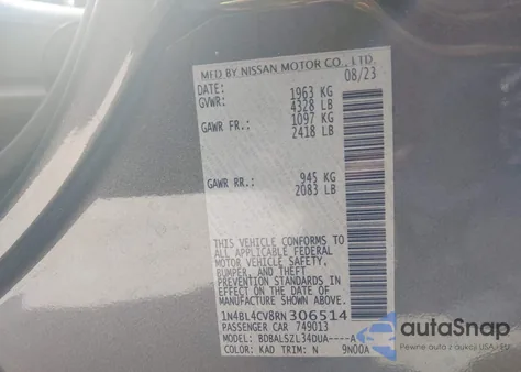 2024 Nissan Altima Sr Fwd from USA, damaged, VIN 1N4BL4CV8RN306514